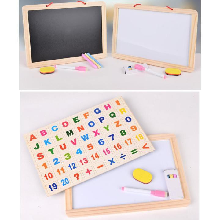 Educational Learning Multipurpose Double-Sided Magnetic Wooden Writing, Drawing Board (Whiteboard + Blackboard)